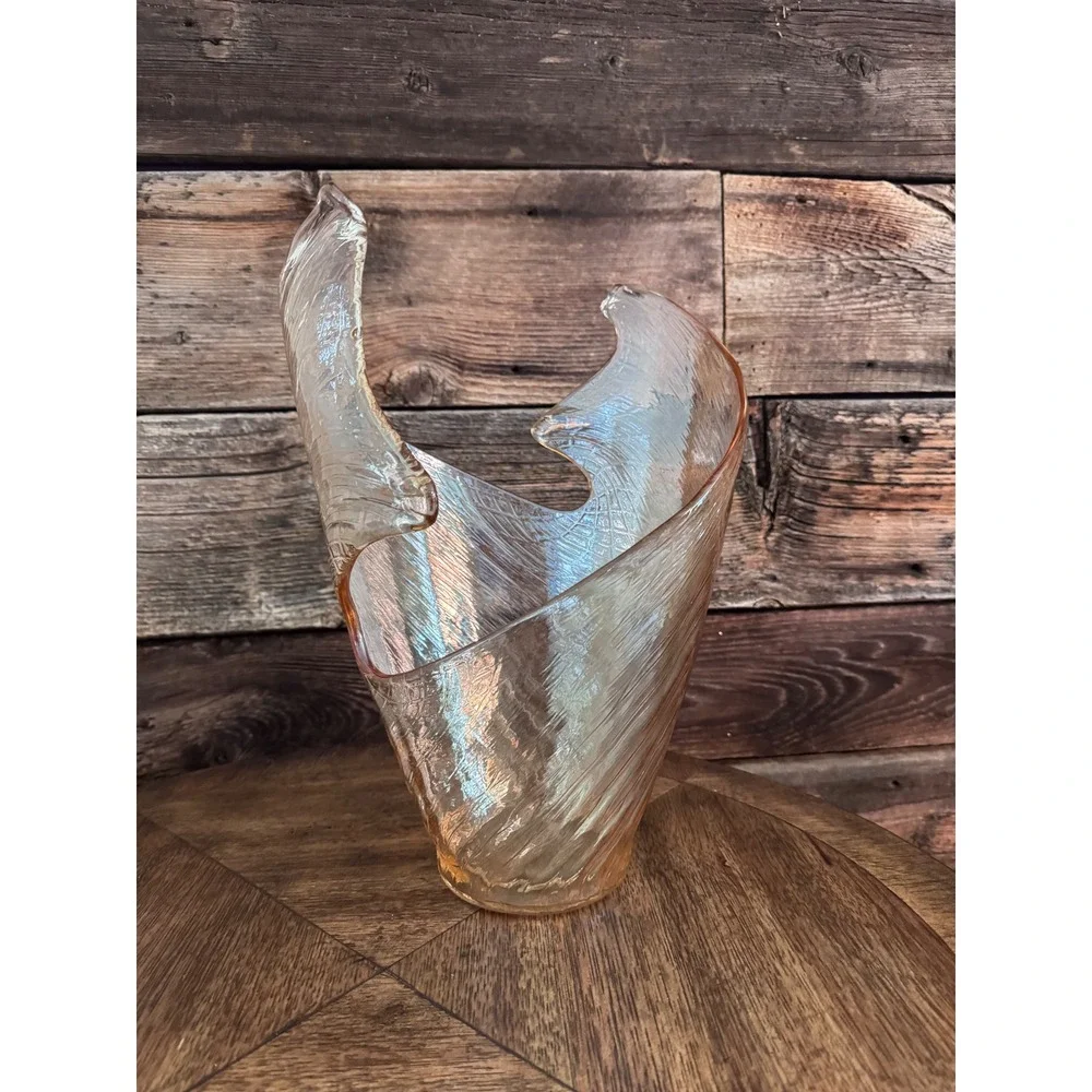 Vintage IMCM Amber Art Glass Handkerchief Vase Hand Blown Sculptural 15
